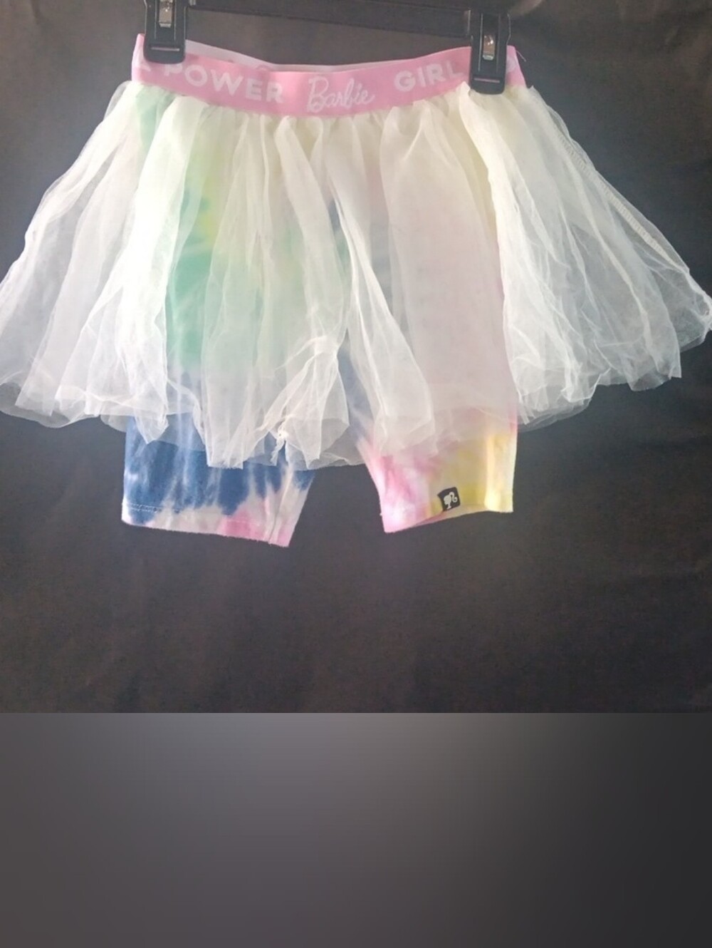 Barbie White Tulle Skirt with Pink Waistband and Multicolor Tie-Dye Shorts